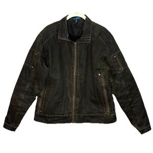 Kuhl Women Burr Black Jacket Vintage Patina Dye Canvas Moto Full Zip Size Large